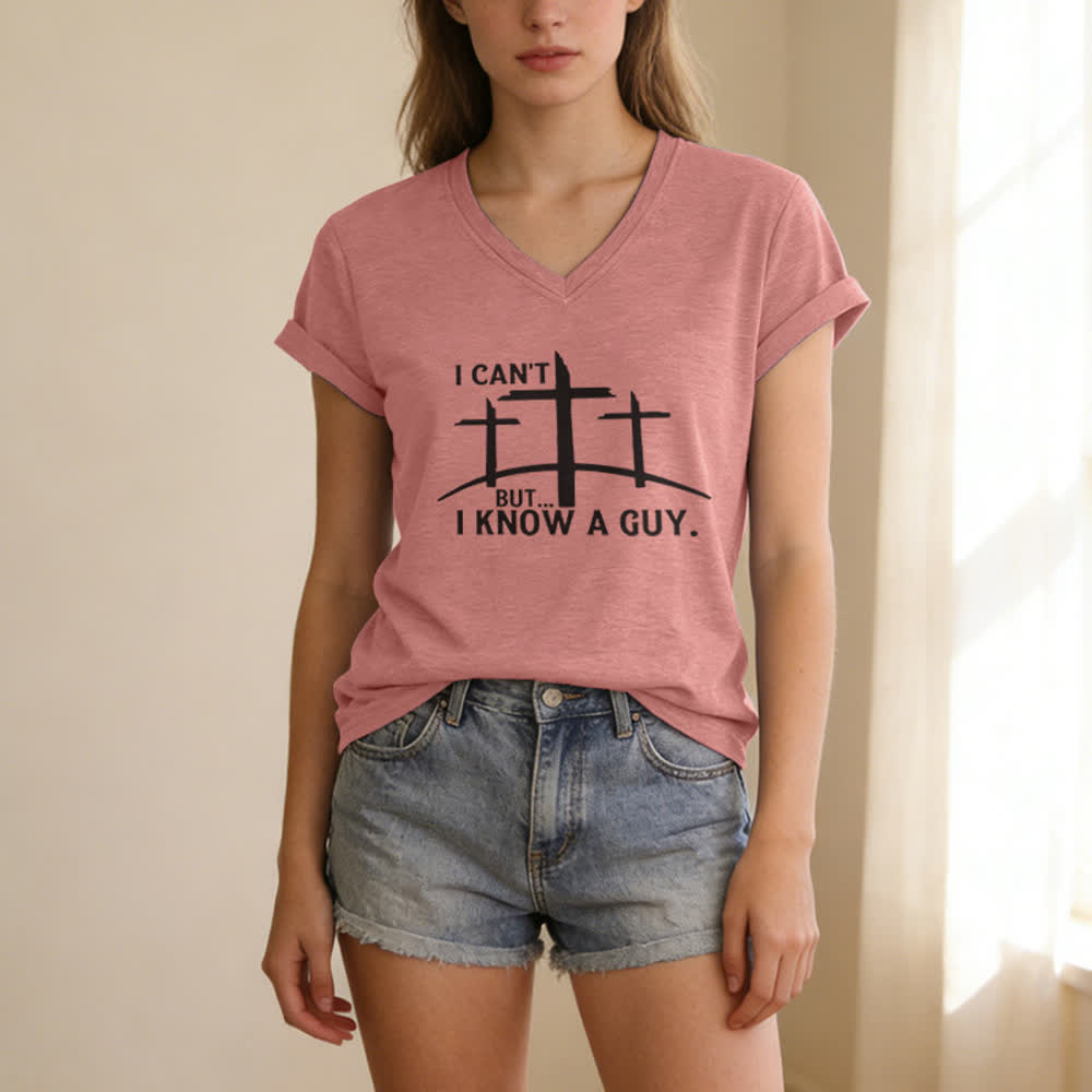 Christianartworkshop „ Ich kann nicht, aber ich kenne einen Kerl“-T-Shirt mit V-Ausschnitt - image 19