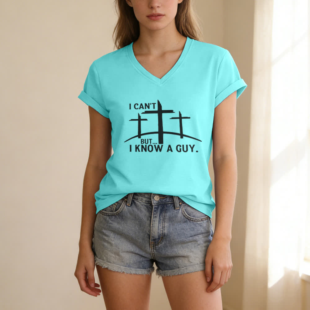 Christianartworkshop „ Ich kann nicht, aber ich kenne einen Kerl“-T-Shirt mit V-Ausschnitt - image 15