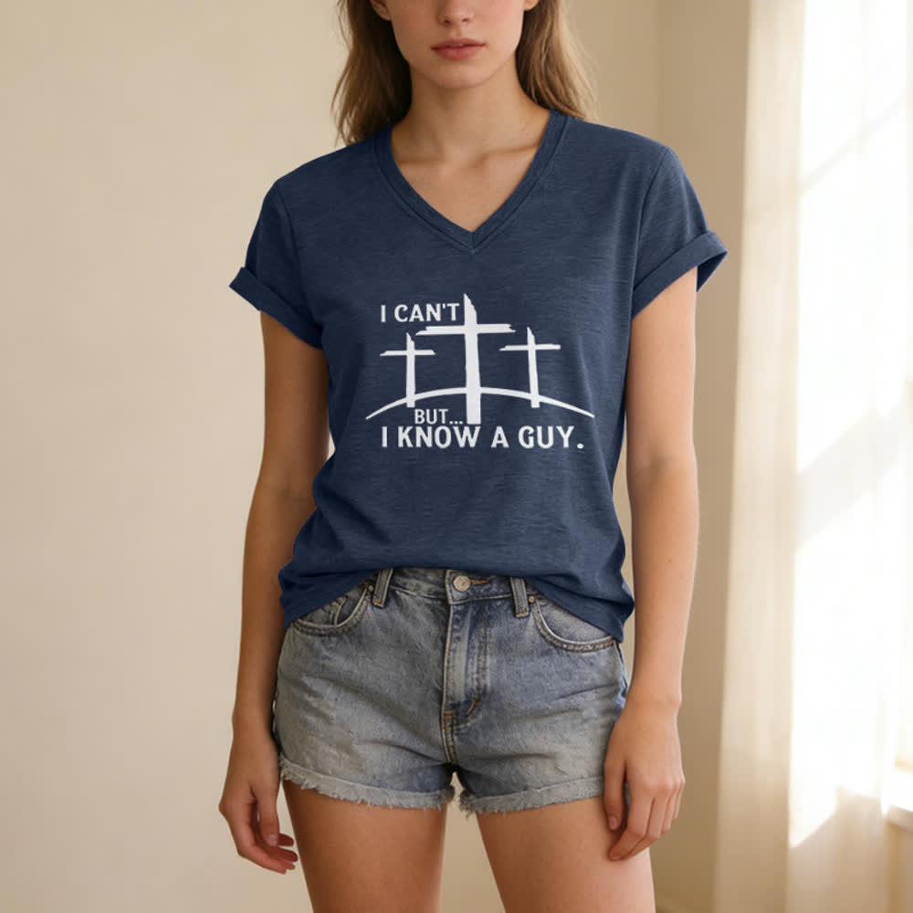 Christianartworkshop „ Ich kann nicht, aber ich kenne einen Kerl“-T-Shirt mit V-Ausschnitt - image 17
