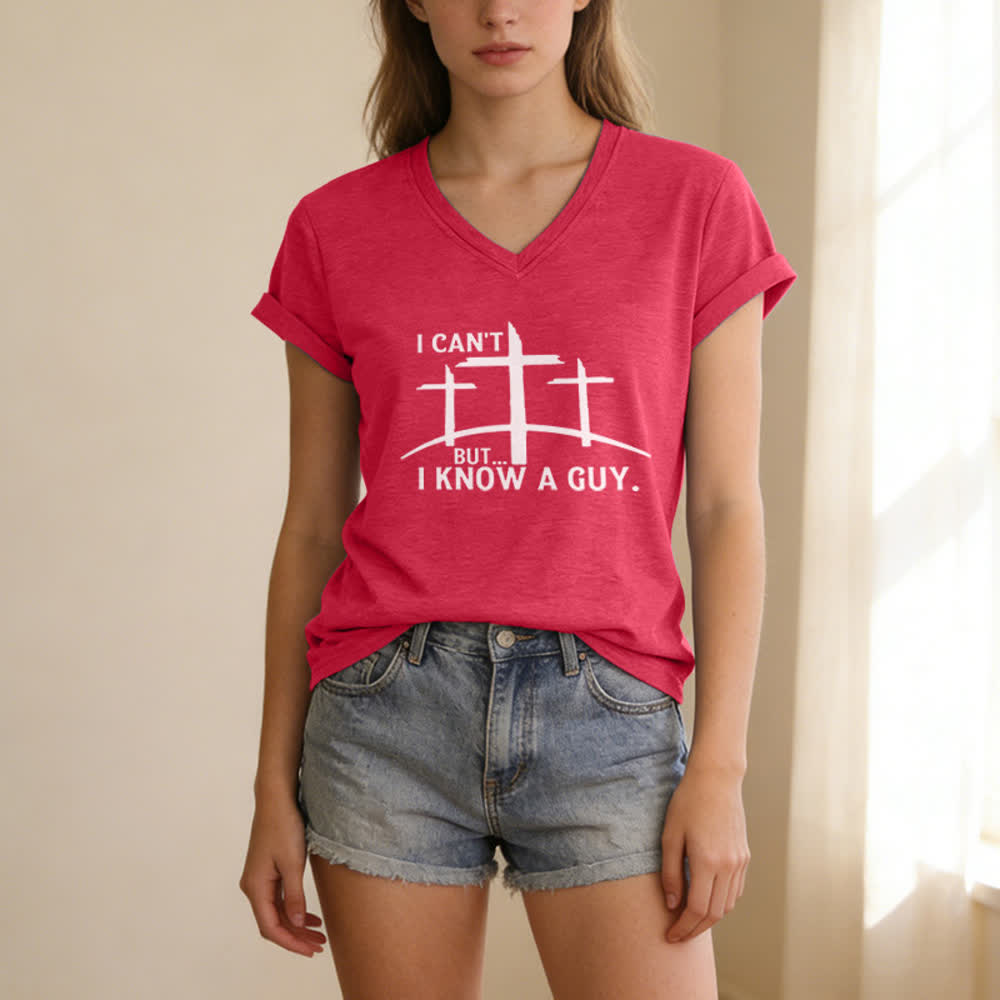 Christianartworkshop „ Ich kann nicht, aber ich kenne einen Kerl“-T-Shirt mit V-Ausschnitt - image 21