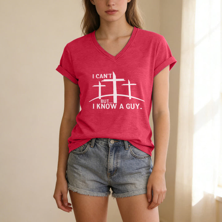 Christianartworkshop „ Ich kann nicht, aber ich kenne einen Kerl“-T-Shirt mit V-Ausschnitt - image 21