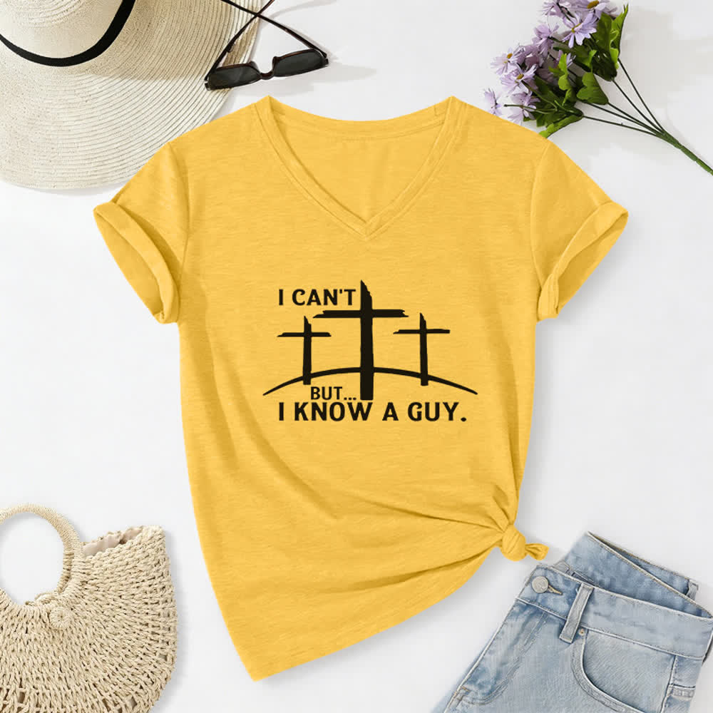 Christianartworkshop „ Ich kann nicht, aber ich kenne einen Kerl“-T-Shirt mit V-Ausschnitt - Gelb - 2XL - image 0