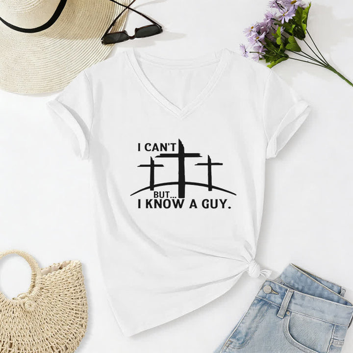 Christianartworkshop „ Ich kann nicht, aber ich kenne einen Kerl“-T-Shirt mit V-Ausschnitt - Weiß - 2XL - image 4