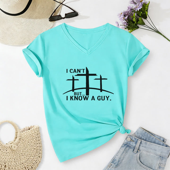Christianartworkshop „ Ich kann nicht, aber ich kenne einen Kerl“-T-Shirt mit V-Ausschnitt - Himmelblau - 2XL - image 14