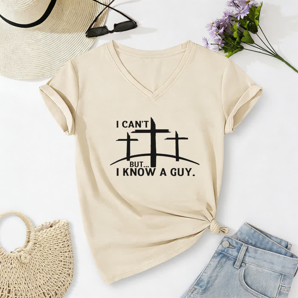 Christianartworkshop „ Ich kann nicht, aber ich kenne einen Kerl“-T-Shirt mit V-Ausschnitt - Beige - 2XL - image 8
