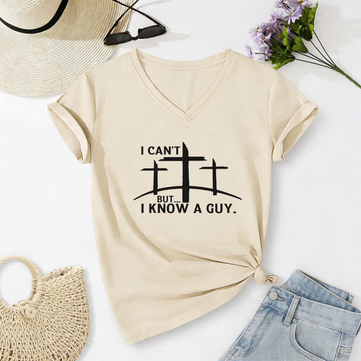 Christianartworkshop „ Ich kann nicht, aber ich kenne einen Kerl“-T-Shirt mit V-Ausschnitt - Beige - 2XL - image 8