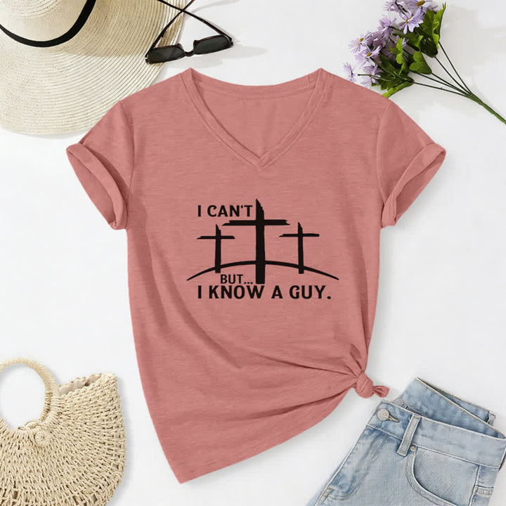 Christianartworkshop „ Ich kann nicht, aber ich kenne einen Kerl“-T-Shirt mit V-Ausschnitt - Hellrosa - 2XL - image 18