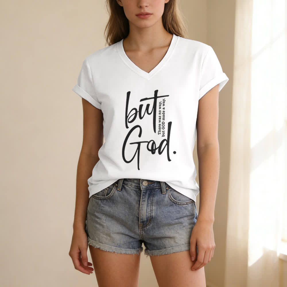 Christianartworkshop Damen-T-Shirt mit Bibelvers-Print „Glaube, aber Gott“ und V-Ausschnitt - image 1
