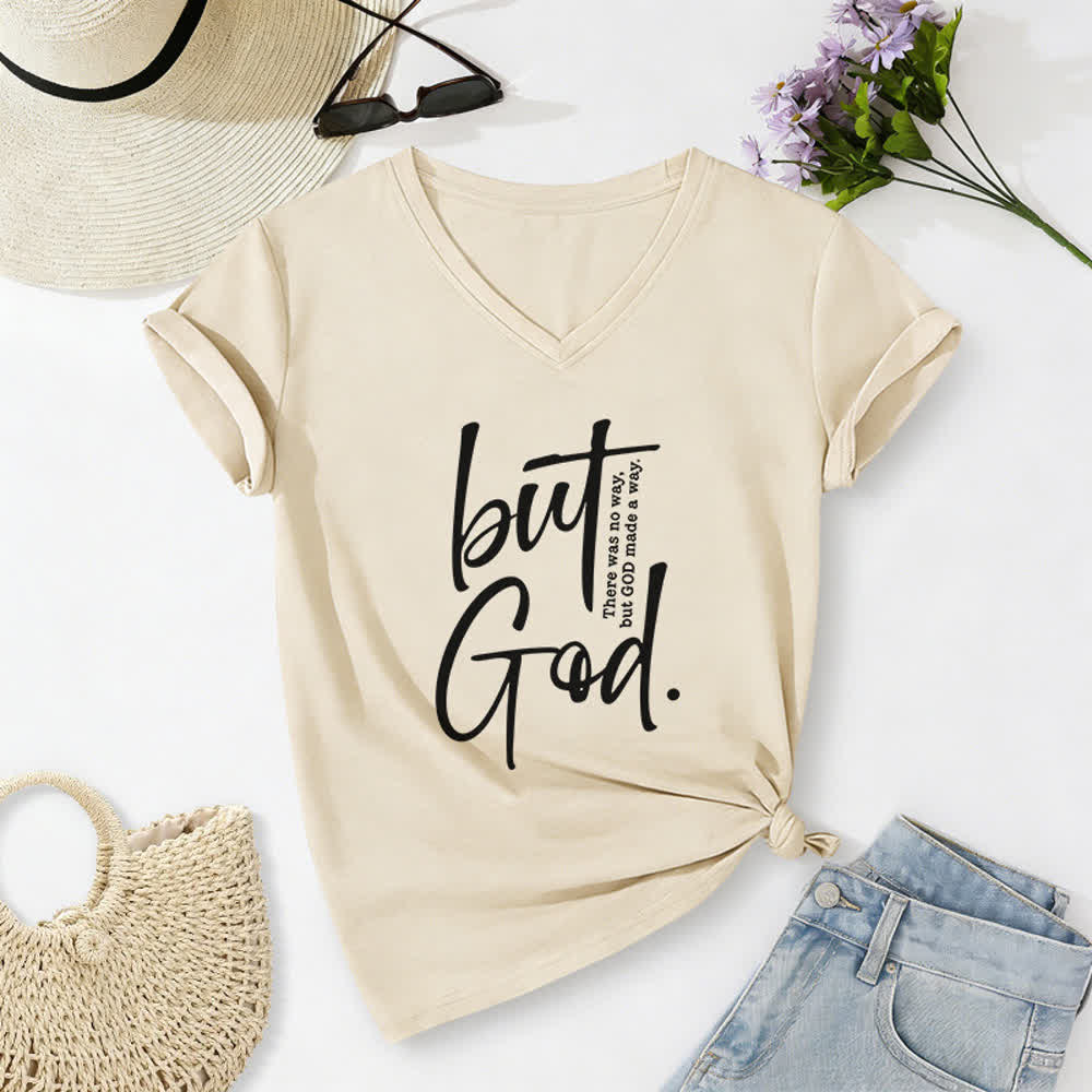Christianartworkshop Damen-T-Shirt mit Bibelvers-Print „Glaube, aber Gott“ und V-Ausschnitt - Beige - 2XL - image 6