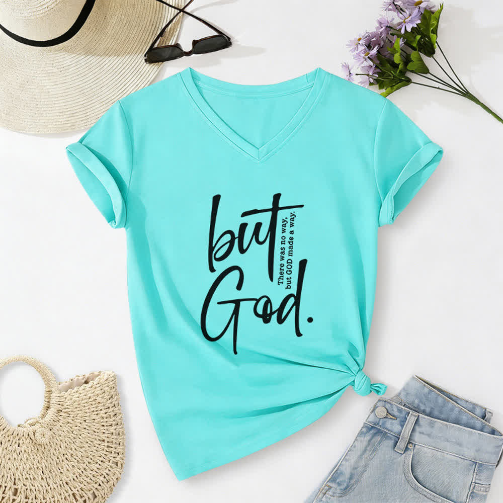 Christianartworkshop Damen-T-Shirt mit Bibelvers-Print „Glaube, aber Gott“ und V-Ausschnitt - Himmelblau - 2XL - image 14