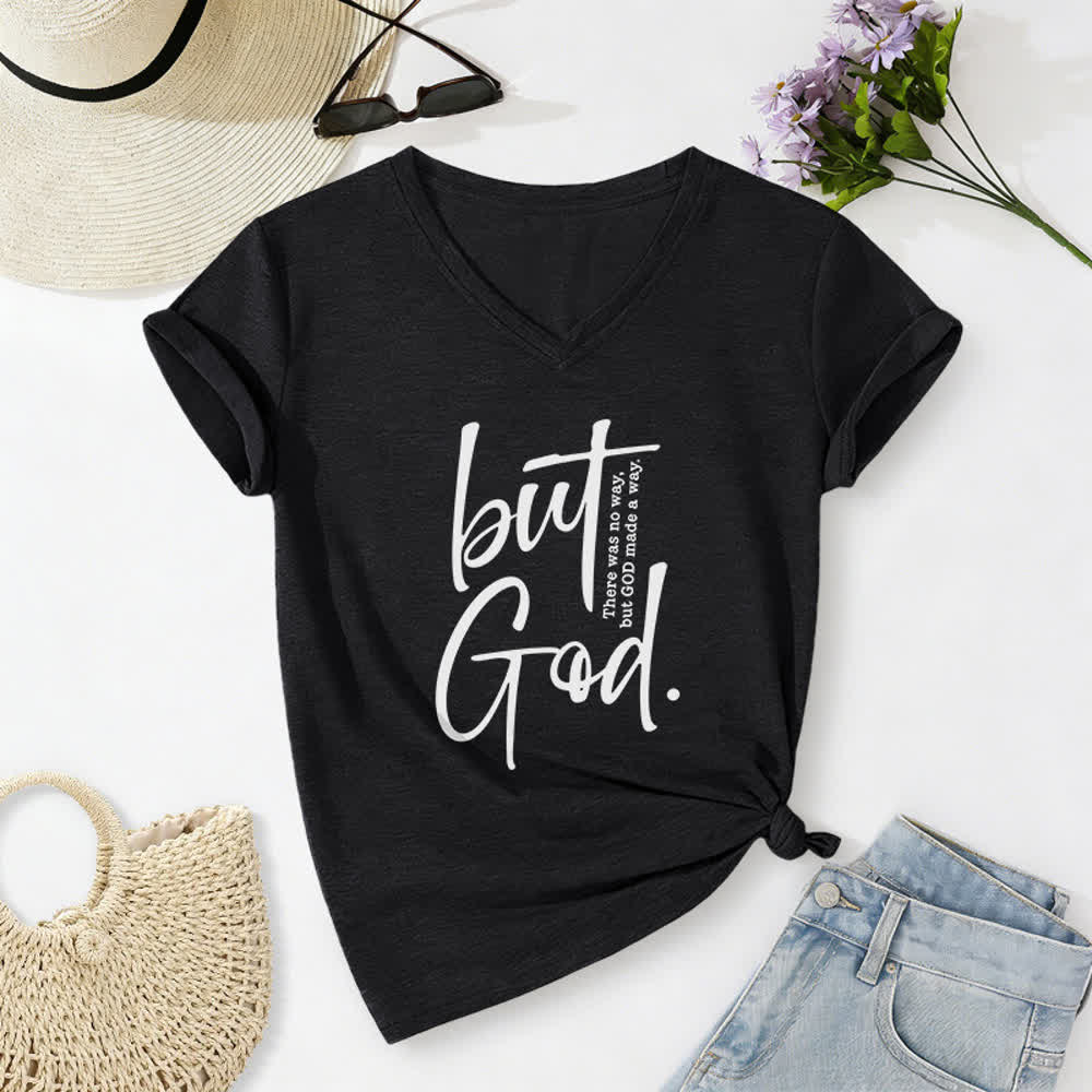Christianartworkshop Damen-T-Shirt mit Bibelvers-Print „Glaube, aber Gott“ und V-Ausschnitt - Schwarz - 2XL - image 2