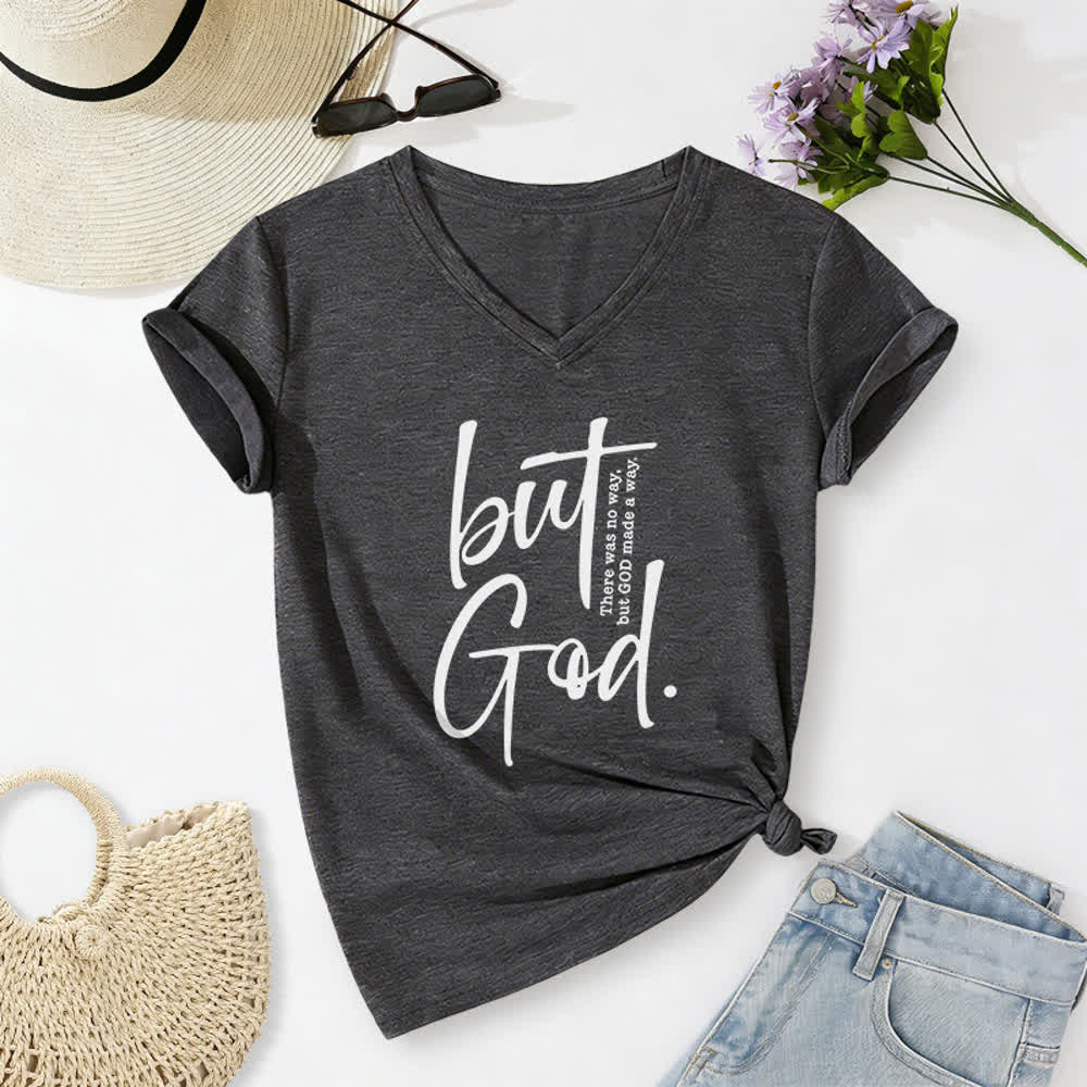 Christianartworkshop Damen-T-Shirt mit Bibelvers-Print „Glaube, aber Gott“ und V-Ausschnitt - Dunkelgrau - 2XL - image 4