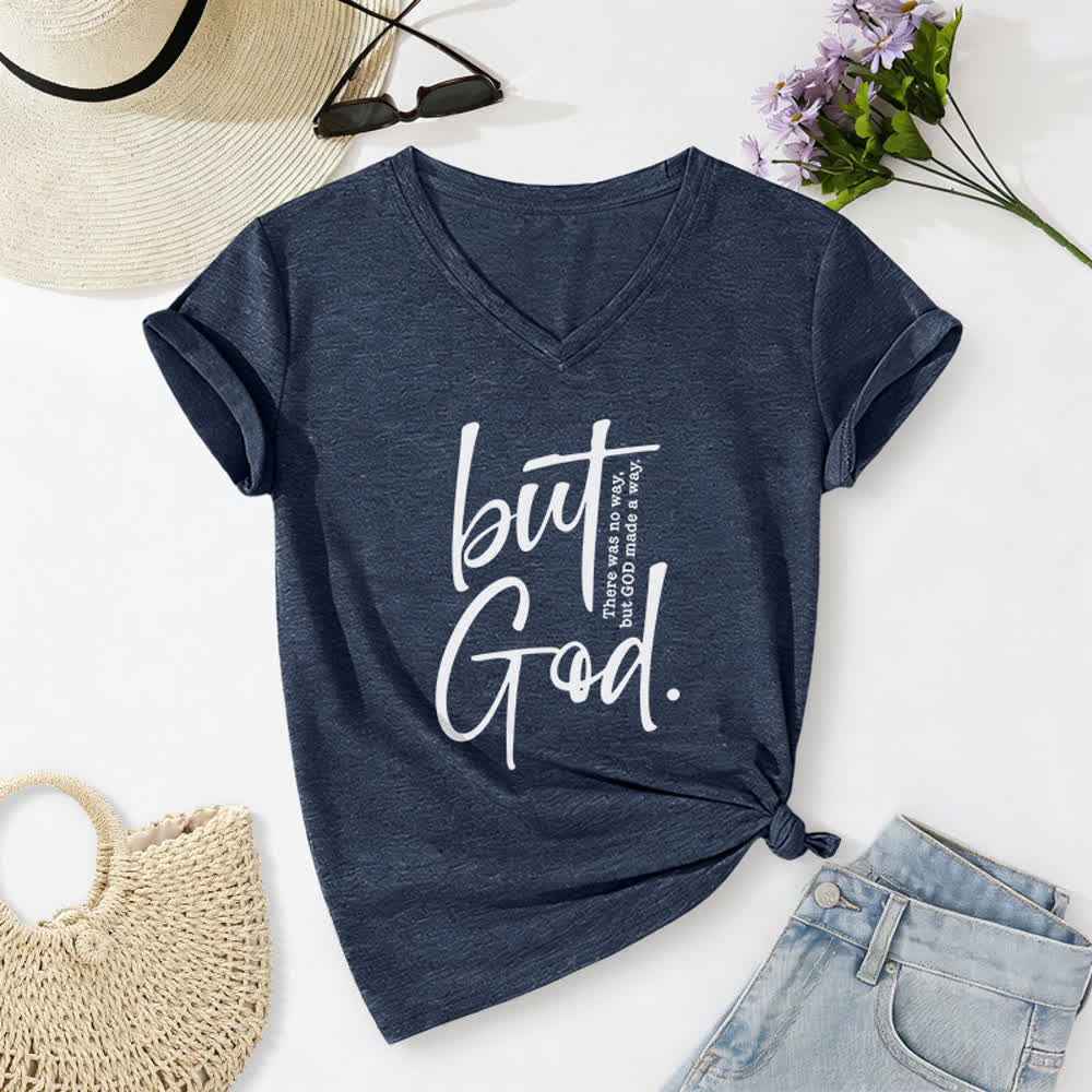 Christianartworkshop Damen-T-Shirt mit Bibelvers-Print „Glaube, aber Gott“ und V-Ausschnitt - Marineblau - 2XL - image 16