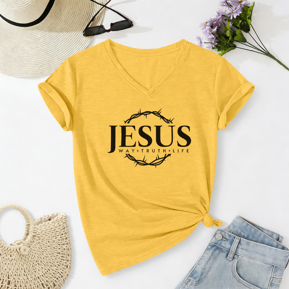 Christianartworkshop Damen-T-Shirt mit Jesus-Print, lässigem V-Ausschnitt - Gelb - 2XL - image 8
