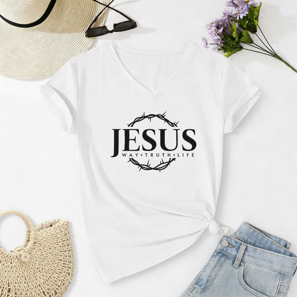 Christianartworkshop Damen-T-Shirt mit Jesus-Print, lässigem V-Ausschnitt - Weiß - 2XL - image 2