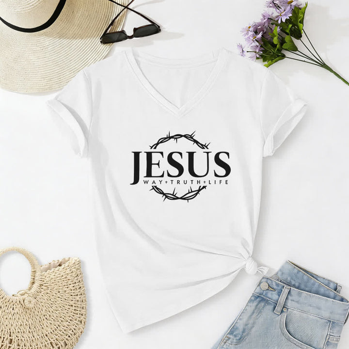 Christianartworkshop Damen-T-Shirt mit Jesus-Print, lässigem V-Ausschnitt - Weiß - 2XL - image 2