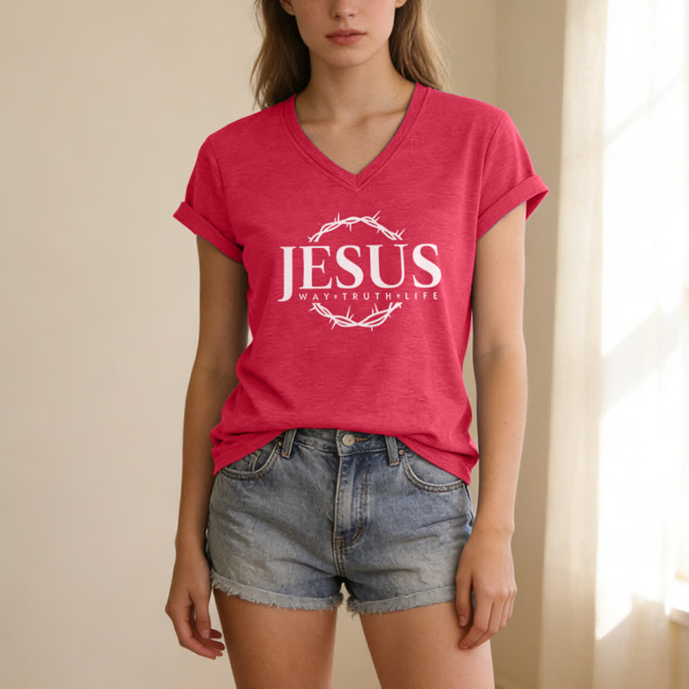 Christianartworkshop Damen-T-Shirt mit Jesus-Print, lässigem V-Ausschnitt - image 21