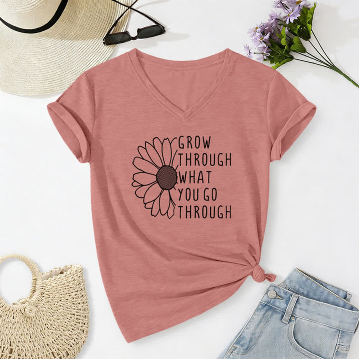 Christianartworkshop Damen-T-Shirt mit V-Ausschnitt und Aufdruck „Wachse durch das, was du durchmachst“ - Hellrosa - 2XL - image 18