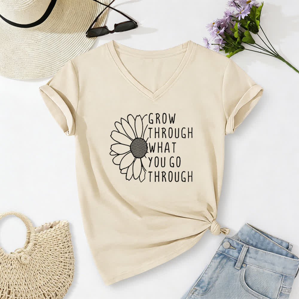 Christianartworkshop Damen-T-Shirt mit V-Ausschnitt und Aufdruck „Wachse durch das, was du durchmachst“ - Beige - 2XL - image 8