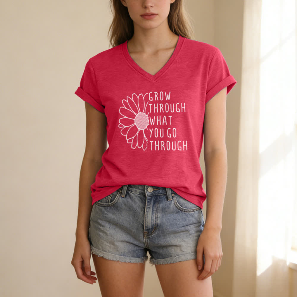 Christianartworkshop Damen-T-Shirt mit V-Ausschnitt und Aufdruck „Wachse durch das, was du durchmachst“ - image 21