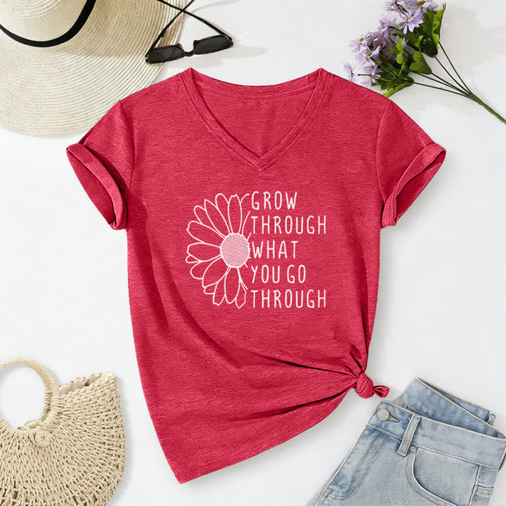 Christianartworkshop Damen-T-Shirt mit V-Ausschnitt und Aufdruck „Wachse durch das, was du durchmachst“ - Rot - 2XL - image 20