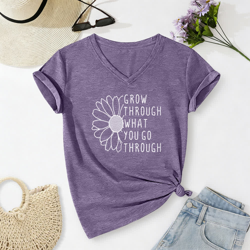 Christianartworkshop Damen-T-Shirt mit V-Ausschnitt und Aufdruck „Wachse durch das, was du durchmachst“ - Lila - 2XL - image 24