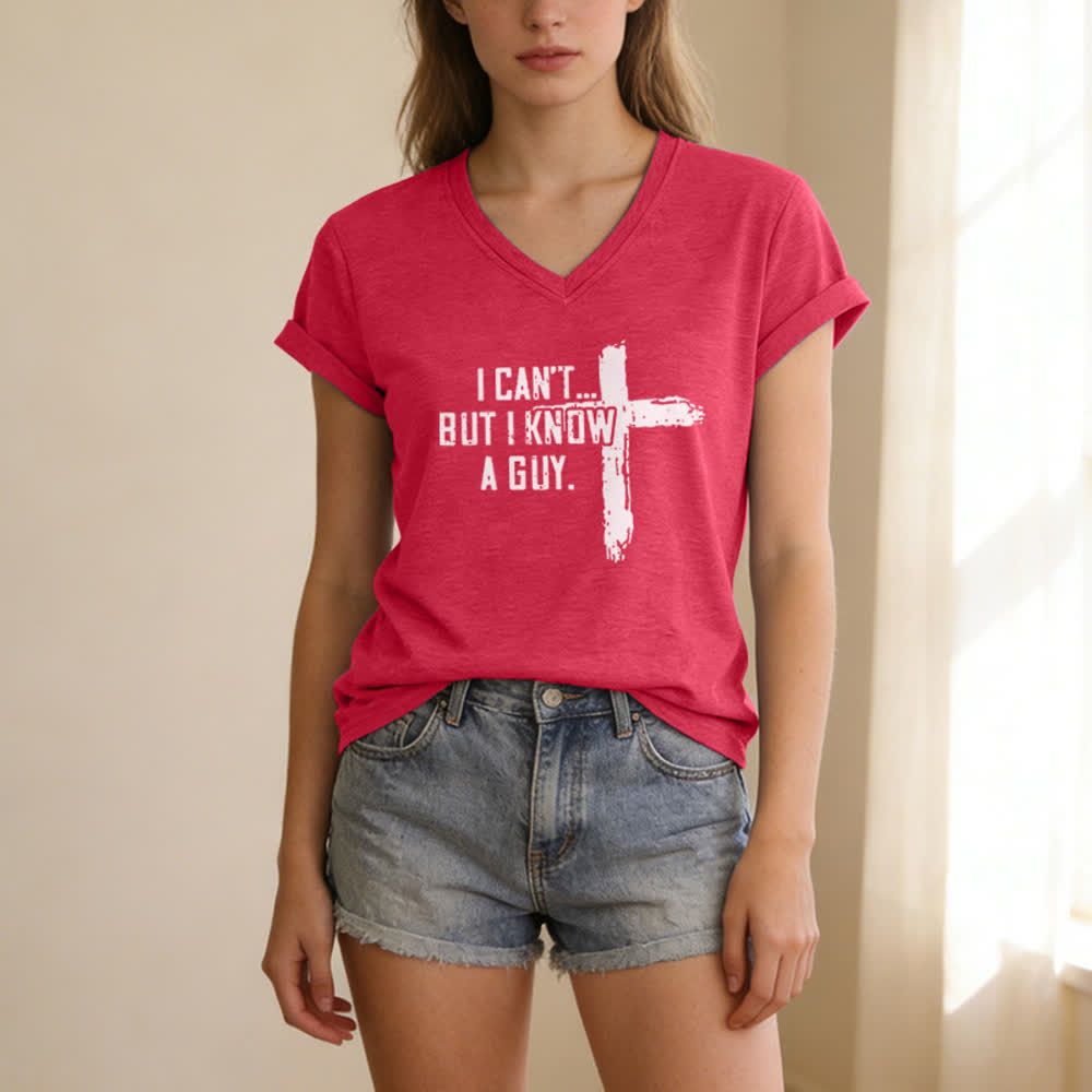 Christianartworkshop Damen-T-Shirt mit V-Ausschnitt und Aufdruck „Ich kann nicht, aber ich kenne einen Mann“ - image 21