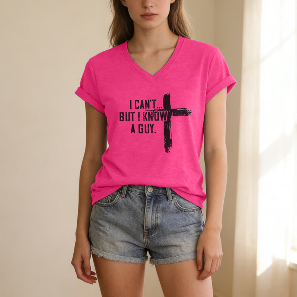 Christianartworkshop Damen-T-Shirt mit V-Ausschnitt und Aufdruck „Ich kann nicht, aber ich kenne einen Mann“ - image 23