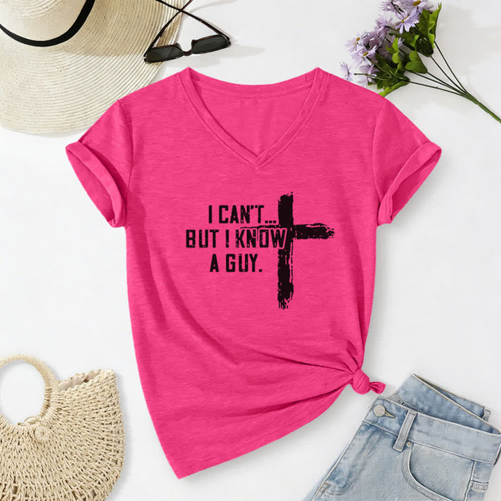 Christianartworkshop Damen-T-Shirt mit V-Ausschnitt und Aufdruck „Ich kann nicht, aber ich kenne einen Mann“ - Rose - 2XL - image 22