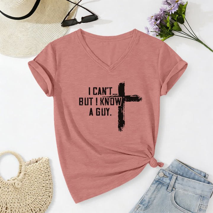 Christianartworkshop Damen-T-Shirt mit V-Ausschnitt und Aufdruck „Ich kann nicht, aber ich kenne einen Mann“ - Hellrosa - 2XL - image 18