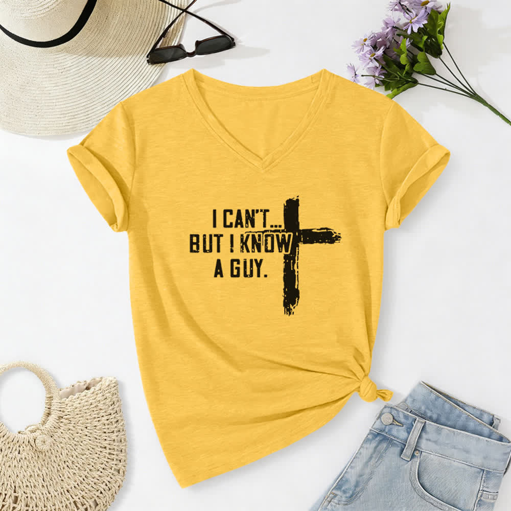 Christianartworkshop Damen-T-Shirt mit V-Ausschnitt und Aufdruck „Ich kann nicht, aber ich kenne einen Mann“ - Gelb - 2XL - image 8