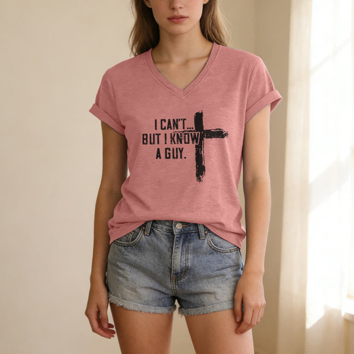 Christianartworkshop Damen-T-Shirt mit V-Ausschnitt und Aufdruck „Ich kann nicht, aber ich kenne einen Mann“ - image 19