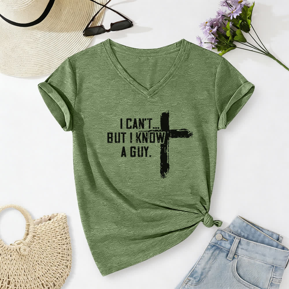 Christianartworkshop Damen-T-Shirt mit V-Ausschnitt und Aufdruck „Ich kann nicht, aber ich kenne einen Mann“ - Olivgrün - 2XL - image 10
