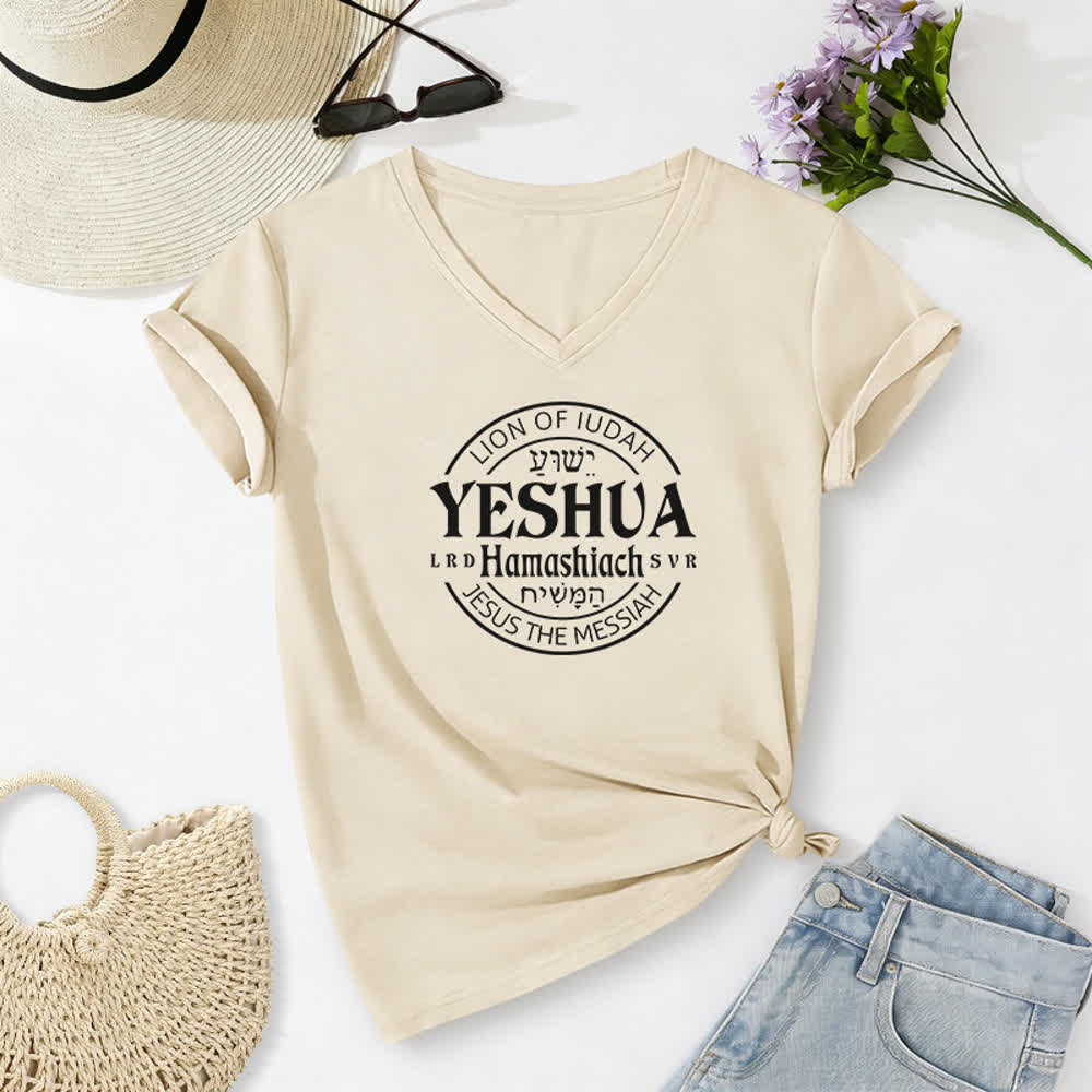 Christianartworkshop Damen-T-Shirt mit Löwenmotiv von Juda und Yeshua, bedruckt, V-Ausschnitt - Beige - 2XL - image 8