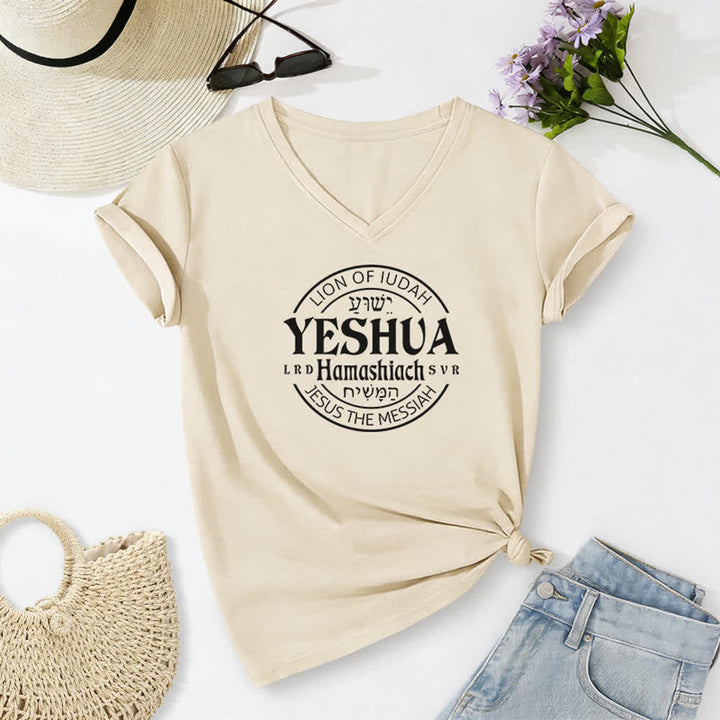 Christianartworkshop Damen-T-Shirt mit Löwenmotiv von Juda und Yeshua, bedruckt, V-Ausschnitt - Beige - 2XL - image 8