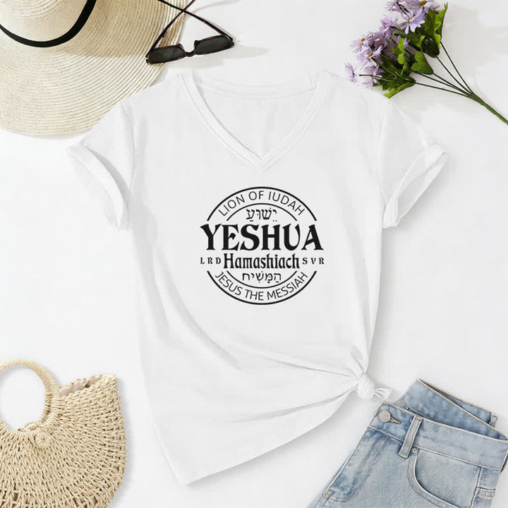 Christianartworkshop Damen-T-Shirt mit Löwenmotiv von Juda und Yeshua, bedruckt, V-Ausschnitt - Weiß - 2XL - image 4