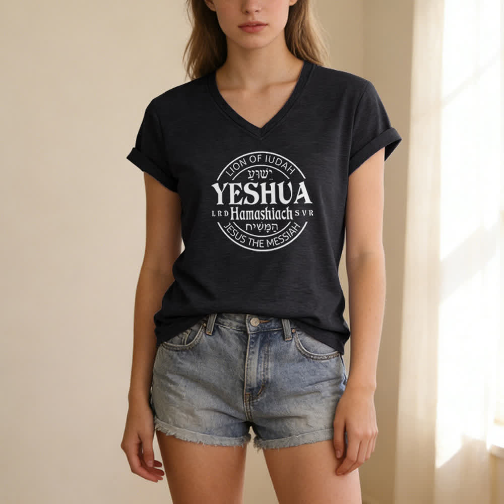 Christianartworkshop Damen-T-Shirt mit Löwenmotiv von Juda und Yeshua, bedruckt, V-Ausschnitt - image 3
