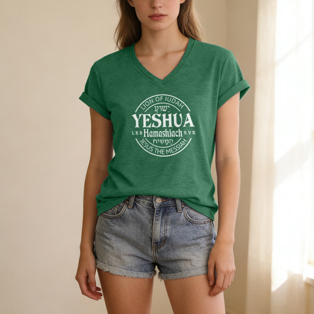 Christianartworkshop Damen-T-Shirt mit Löwenmotiv von Juda und Yeshua, bedruckt, V-Ausschnitt - image 1