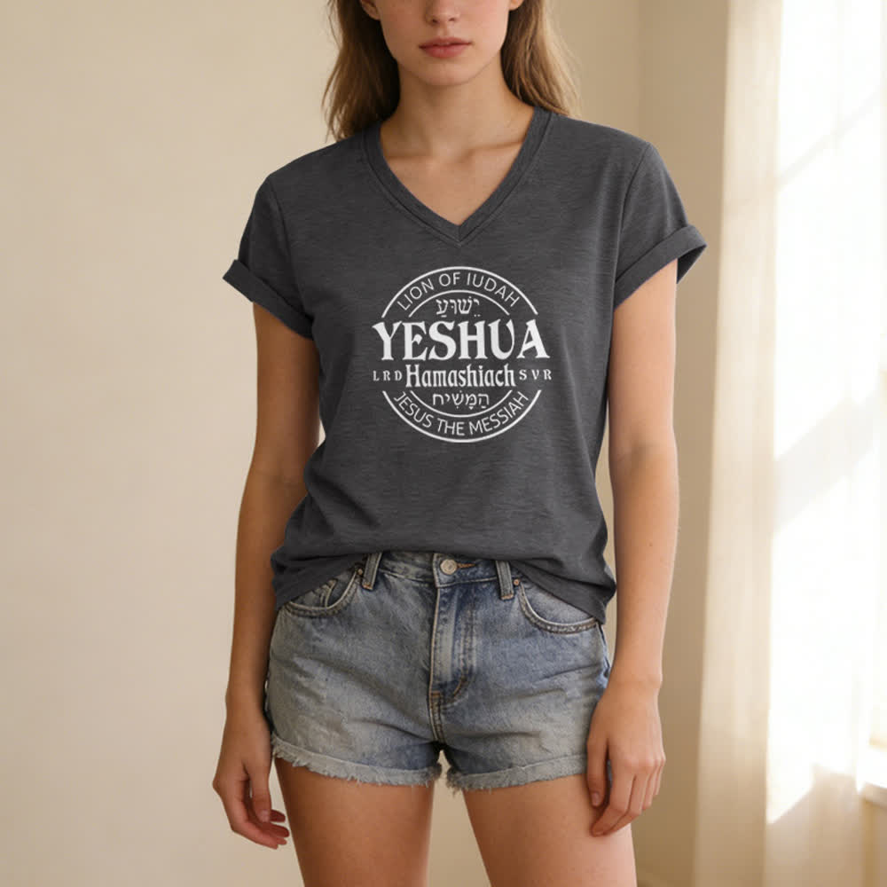 Christianartworkshop Damen-T-Shirt mit Löwenmotiv von Juda und Yeshua, bedruckt, V-Ausschnitt - image 7