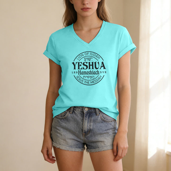 Christianartworkshop Damen-T-Shirt mit Löwenmotiv von Juda und Yeshua, bedruckt, V-Ausschnitt - image 15