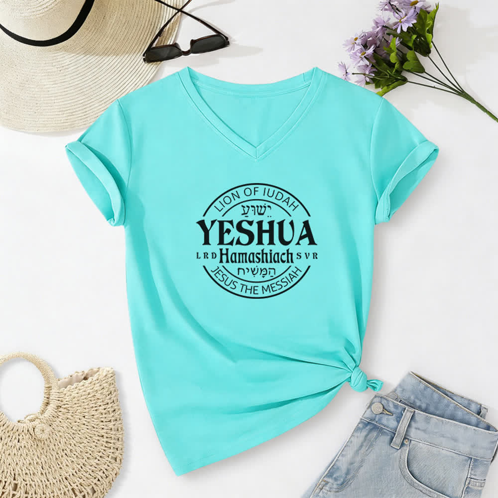 Christianartworkshop Damen-T-Shirt mit Löwenmotiv von Juda und Yeshua, bedruckt, V-Ausschnitt - Himmelblau - 2XL - image 14