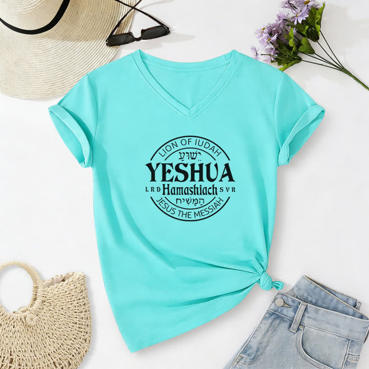 Christianartworkshop Damen-T-Shirt mit Löwenmotiv von Juda und Yeshua, bedruckt, V-Ausschnitt - Himmelblau - 2XL - image 14