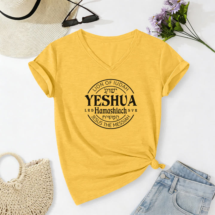 Christianartworkshop Damen-T-Shirt mit Löwenmotiv von Juda und Yeshua, bedruckt, V-Ausschnitt - Gelb - 2XL - image 10