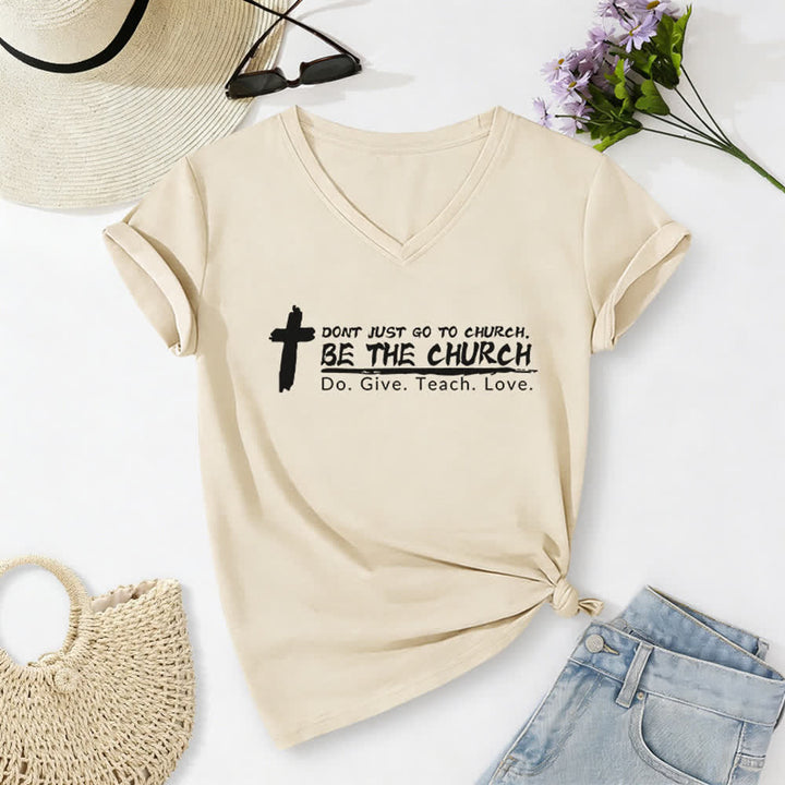 Christianartworkshop Damen-T-Shirt „Geh nicht nur in die Kirche, sei die Kirche“ mit V-Ausschnitt - Beige - 2XL - image 8