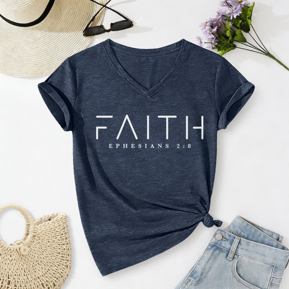Christianartworkshop Damen-T-Shirt mit Glaubensmotiv und V-Ausschnitt - Marineblau - 2XL - image 18