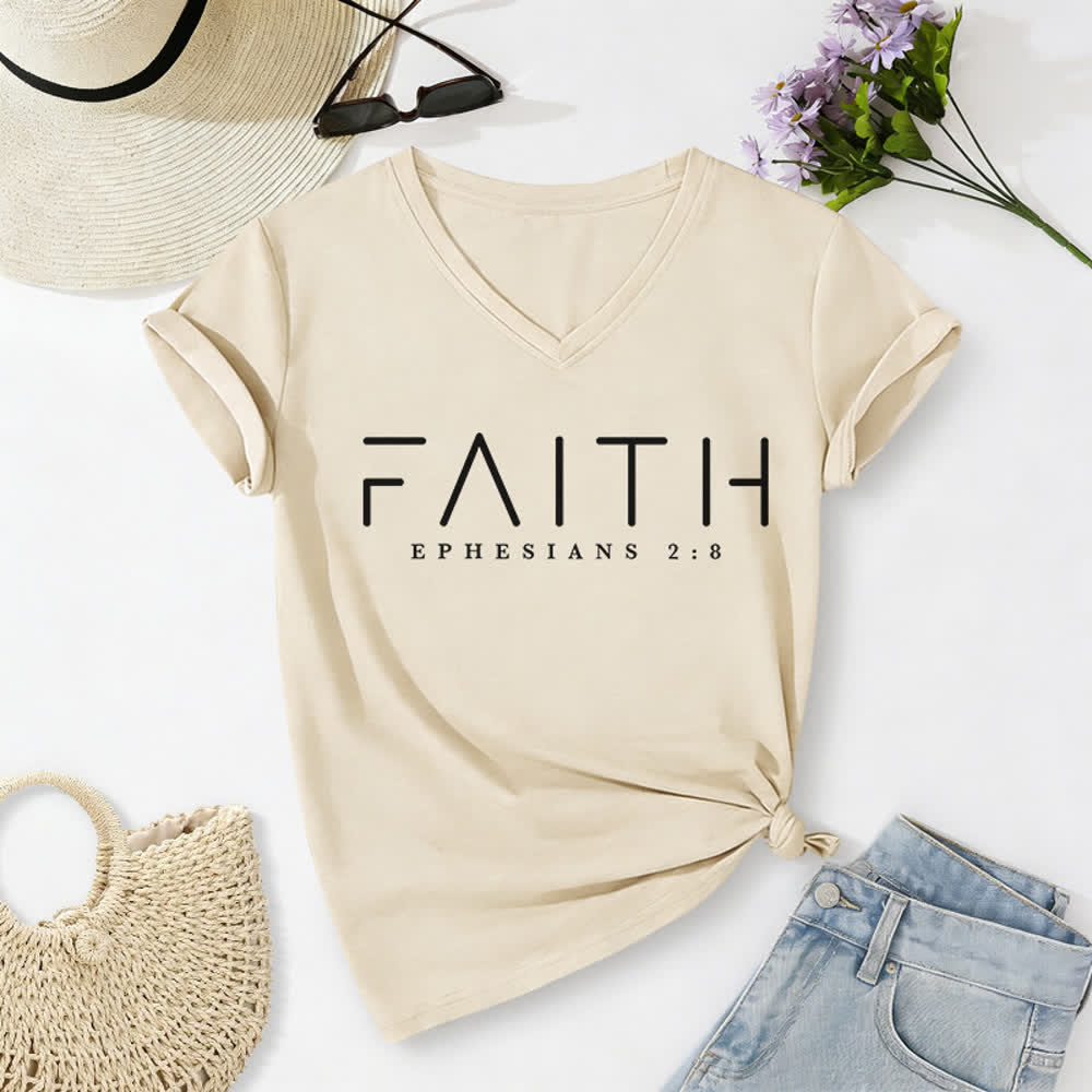 Christianartworkshop Damen-T-Shirt mit Glaubensmotiv und V-Ausschnitt - Beige - 2XL - image 8