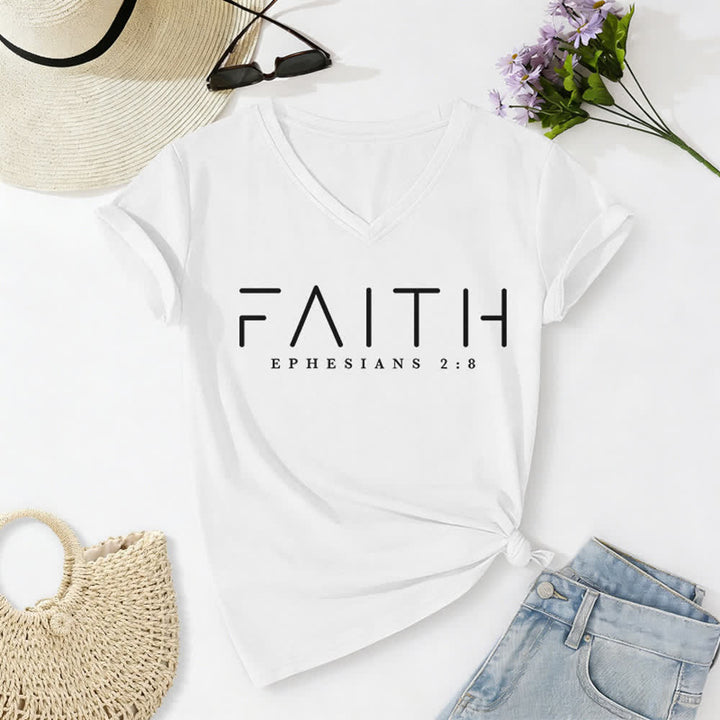 Christianartworkshop Damen-T-Shirt mit Glaubensmotiv und V-Ausschnitt - Weiß - 2XL - image 4