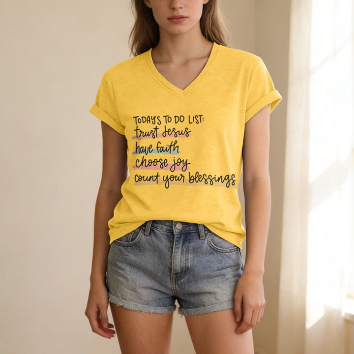 Christianartworkshop Heutige To-Do-Liste: Vertraue Jesus, habe Glauben, wähle Freude – Lässiges V-Ausschnitt-T-Shirt - image 11