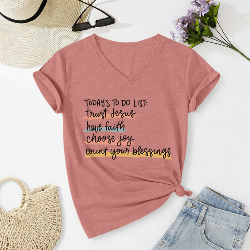 Christianartworkshop Heutige To-Do-Liste: Vertraue Jesus, habe Glauben, wähle Freude – Lässiges V-Ausschnitt-T-Shirt - Hellrosa - 2XL - image 18
