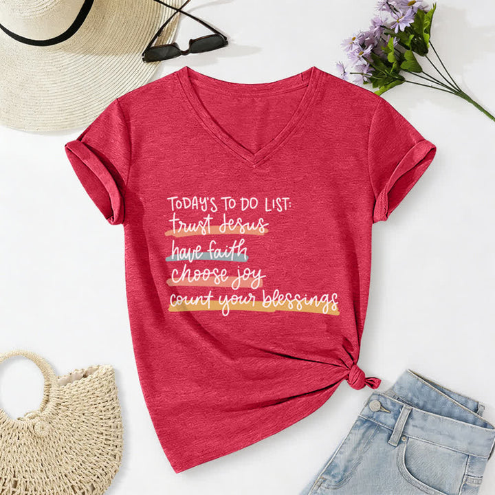 Christianartworkshop Heutige To-Do-Liste: Vertraue Jesus, habe Glauben, wähle Freude – Lässiges V-Ausschnitt-T-Shirt - Rot - 2XL - image 20